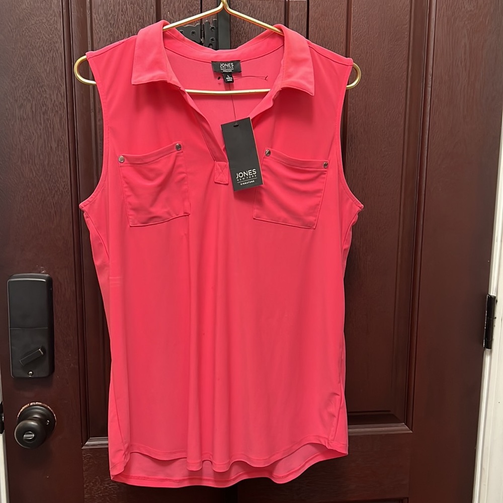 NWT Jones New York Hot Pink Sleeveless Collared Knit Stretchy Top
